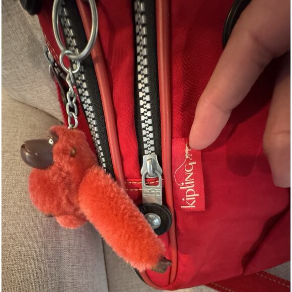 Kipling Duffle Bag Large Red Nylon Luggage Travel Gym Bag/Monkey Key Chain - Picture 11 of 15